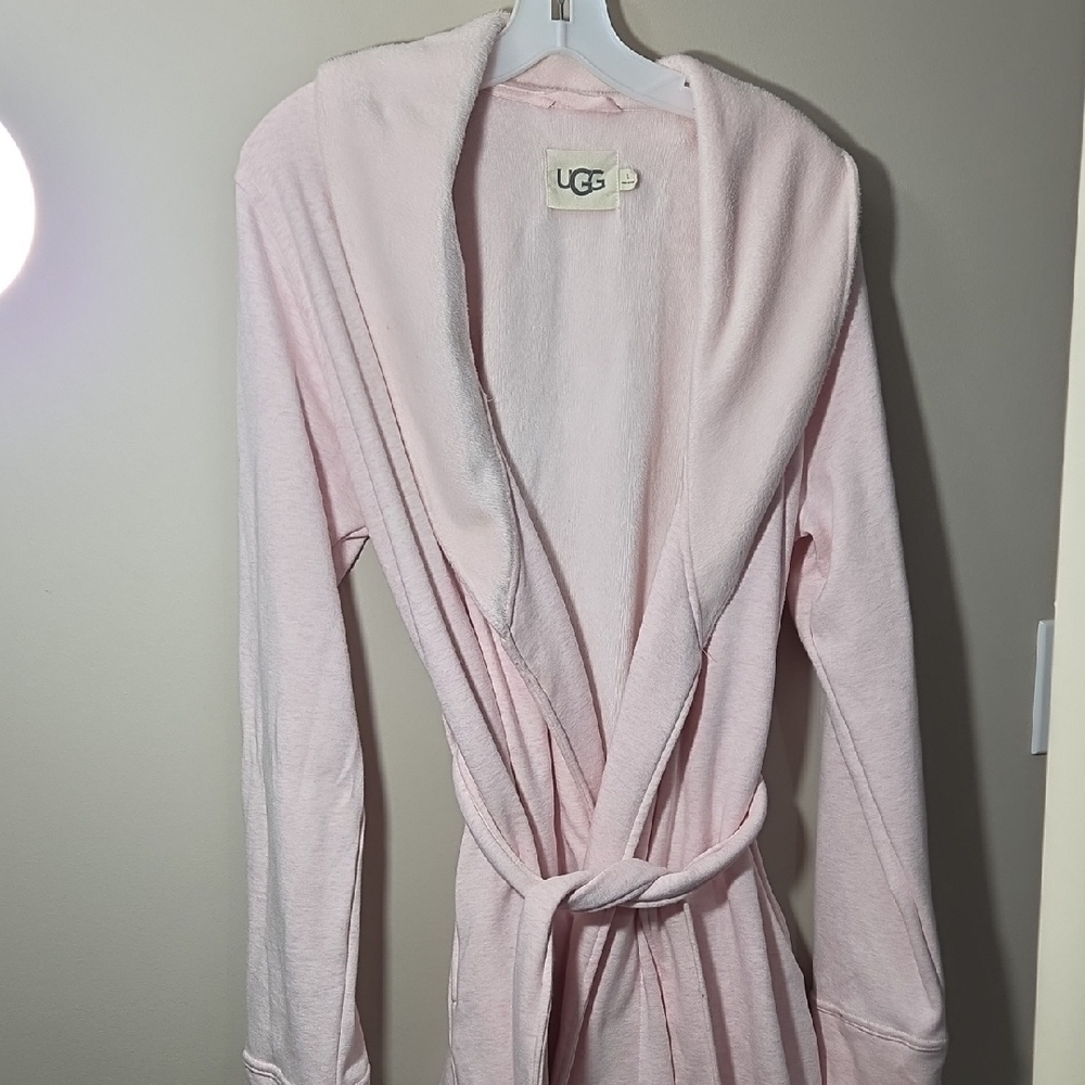 UGG Light Pink Plush Hooded Robe with Tie Belt